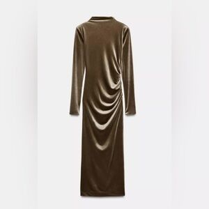 Zara Long Sleeve Velvet Midi Dress with Low Back & Shoulder Pads
